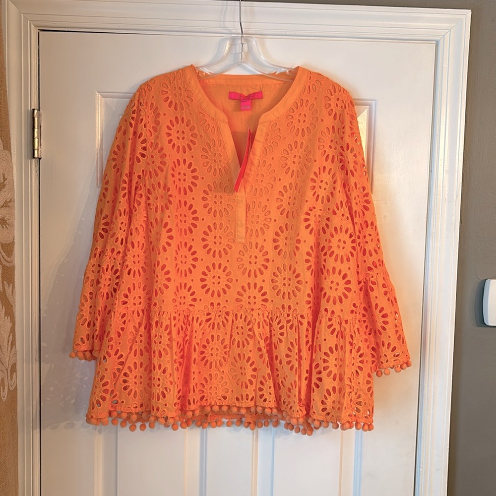 New! Lilly Pulitzer Cantelope Oversized Pinwheel Eyelet Blouse